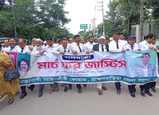 জাতীয়তাবাদী আইনজীবী ফোরামের উদ্যোগে ব্রাহ্মণবাড়িয়ায় মার্চ ফর জাস্টিস পদযাত্রা