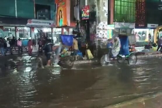 ব্রাহ্মণবাড়িয়ায় টানা বৃষ্টিতে শহর জলমগ্ন, ড্রেন-পুকুর উপচে পড়েছে রাস্তা জুড়ে পানি