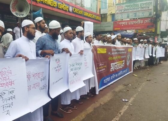 কারাবন্দী মাজলুম ফারাবীর মুক্তির দাবিতে ব্রাহ্মণবাড়িয়ায় মানববন্ধন