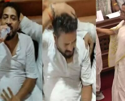 টেনে-হিচড়ে বিধানসভা থেকে বের করা হলো বিজেপি নেতাকে