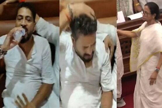 টেনে-হিচড়ে বিধানসভা থেকে বের করা হলো বিজেপি নেতাকে