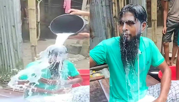 স্ত্রী’কে তালাক দিয়ে ৪০ কেজি দুধ দিয়ে গোসল করলেন পলাশবাড়ীর লিটন