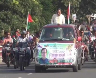 ভোলাহাটে বিএনপি মনোনয়ন প্রত্যাশী আশরাফ হোসেনের মোটরসাইকেল শোডাউন