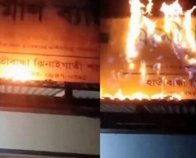 ঝিনাইগাতীতে গ্রামীণ ব্যাংকের সাইনবোর্ডে আগুন