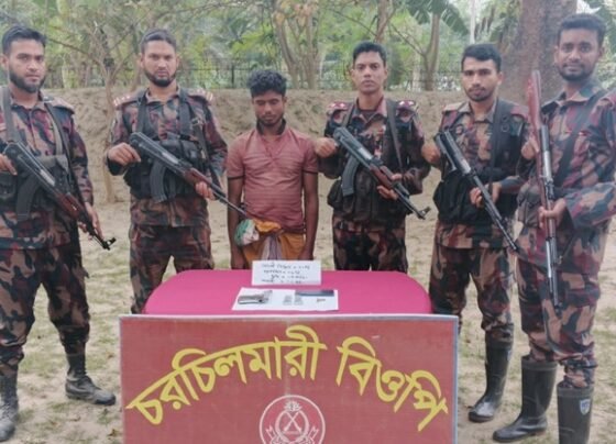 দৌলতপুর সীমান্তে বিদেশি পিস্তল ও গুলিসহ যুবক আটক