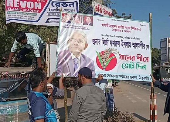 তফসিলের পর মির্জা ফখরুলের ব্যানার ফেস্টুন খুলছেন ঠাকুরগাঁও জেলা যুবদলের নেতাকর্মীরা