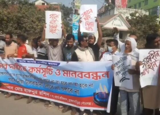 ব্রাহ্মণবাড়িয়ায় নিরবচ্ছিন্ন গ্যাসের দাবিতে অবস্থান কর্মসূচি ও মানববন্ধন