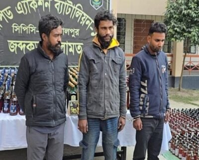 শেরপুরে র‍্যাবের অভিযানে ১৩০১ বোতল বিদেশি মদসহ, আটক ৩