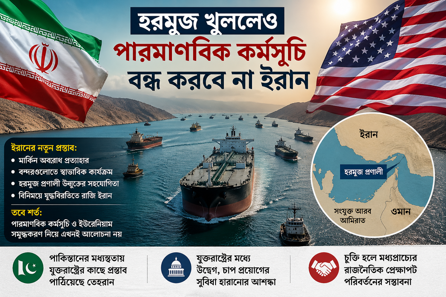 হরমুজ ইস্যুতে ছাড়ের ইঙ্গিত, তবে পারমাণবিক কর্মসূচিতে অনড় ইরান