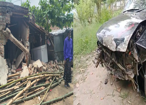মেহেরপুরে নিয়ন্ত্রণ হারিয়ে ঘরে মাদকবাহী প্রাইভেটকার: গাঁজাসহ চালক আটক