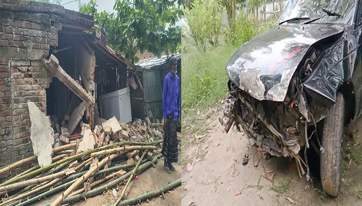 মেহেরপুরে নিয়ন্ত্রণ হারিয়ে ঘরে মাদকবাহী প্রাইভেটকার: গাঁজাসহ চালক আটক