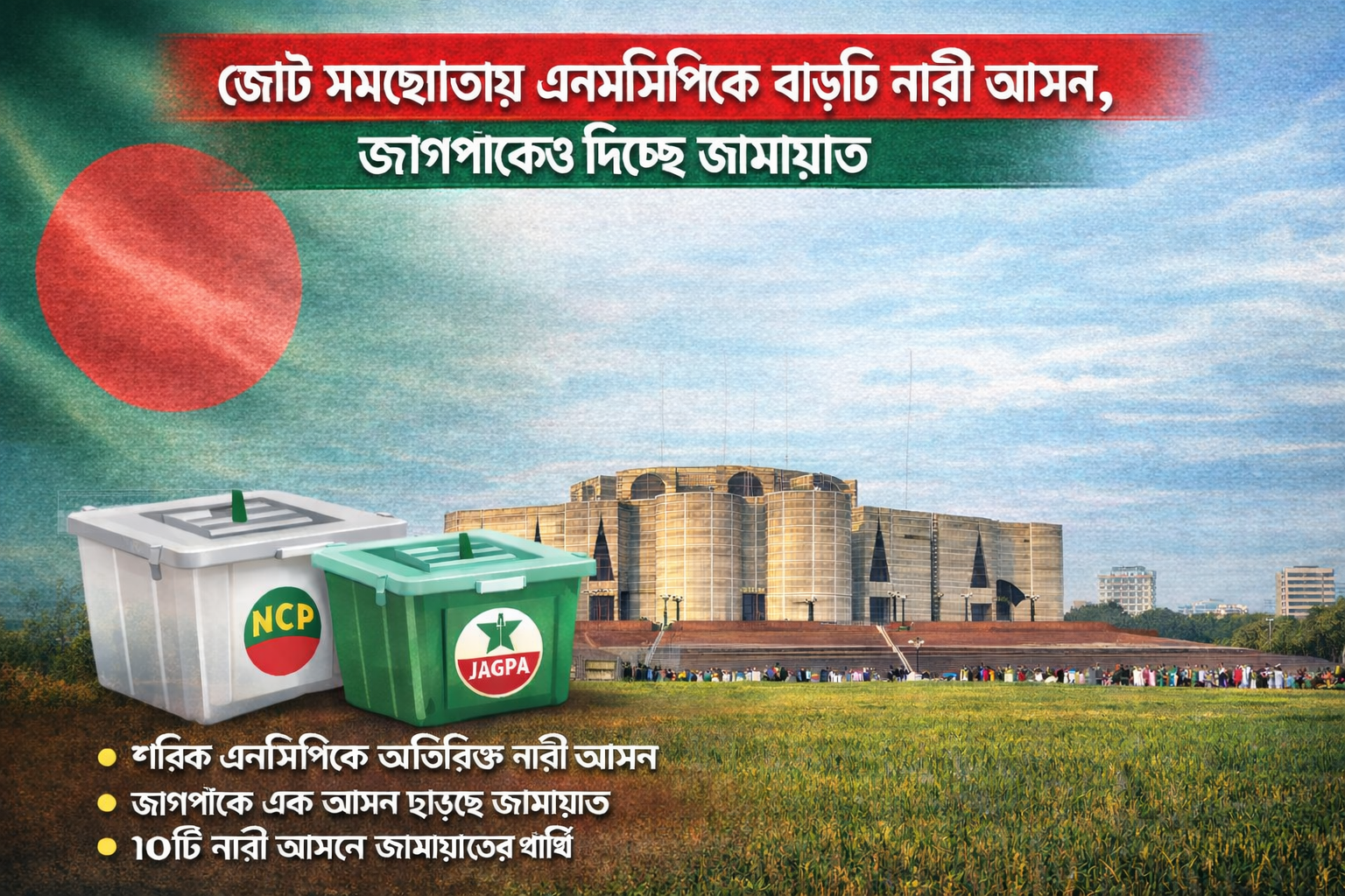 বিরোধী জোটে নারী আসন ভাগাভাগি, বাড়তি আসন পেল এনসিপি