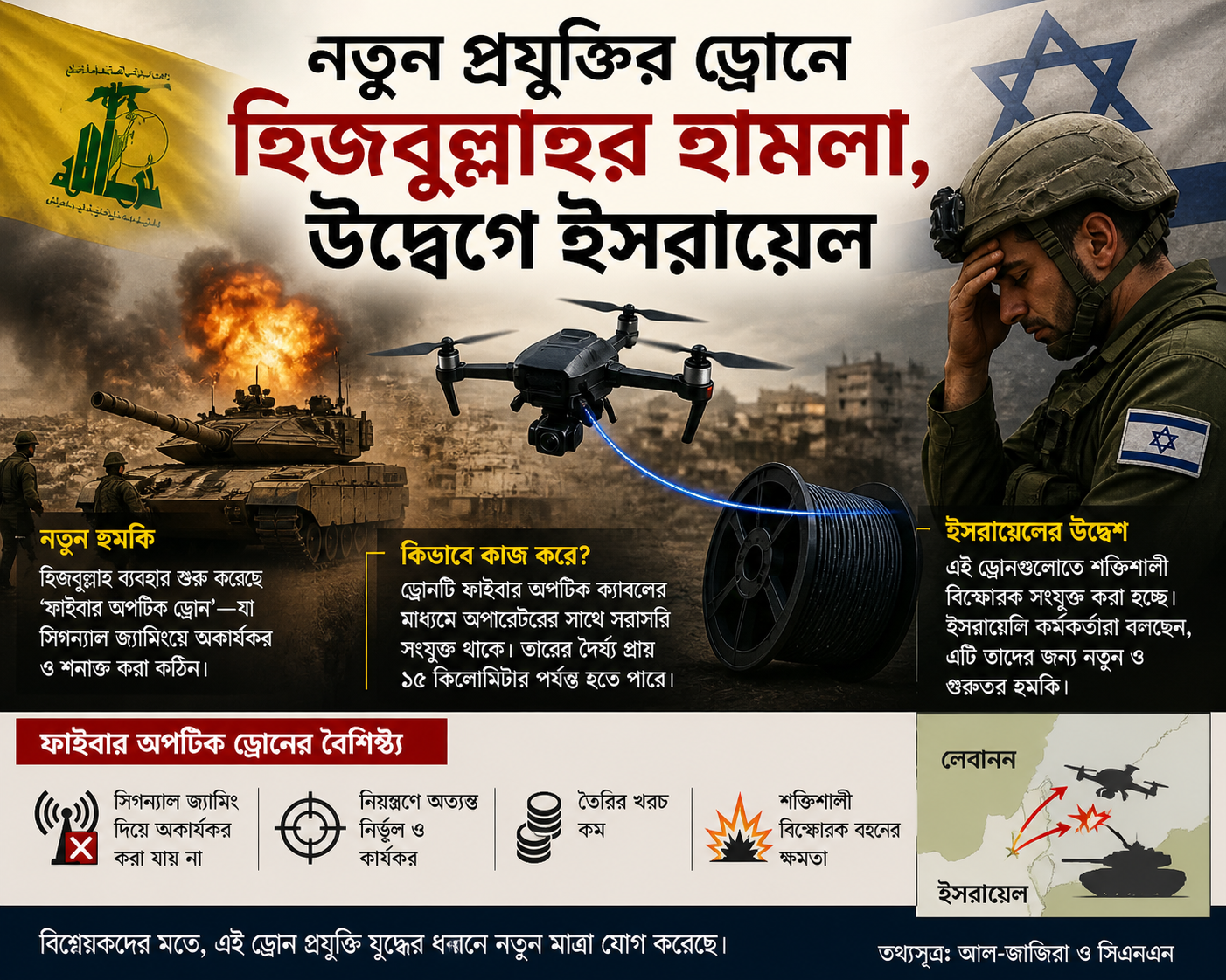 নতুন প্রযুক্তির ড্রোনে হিজবুল্লাহর হামলা, উদ্বেগে ইসরায়েল